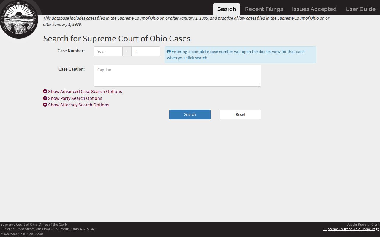 Defiance County docket search comparison showing Ohio Supreme Court docket