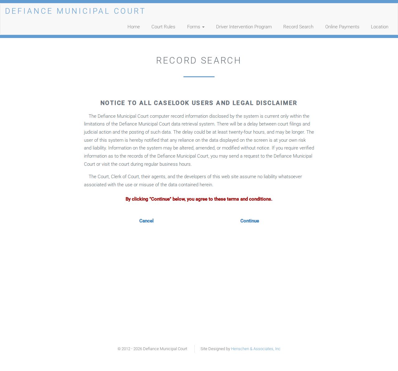 Defiance County criminal docket Municipal CaseLook entry notice