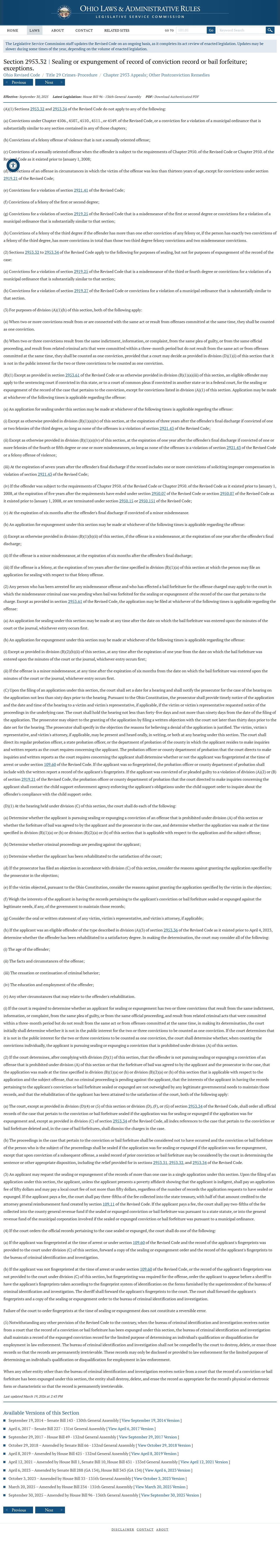 Defiance County criminal docket sealing and expungement record law