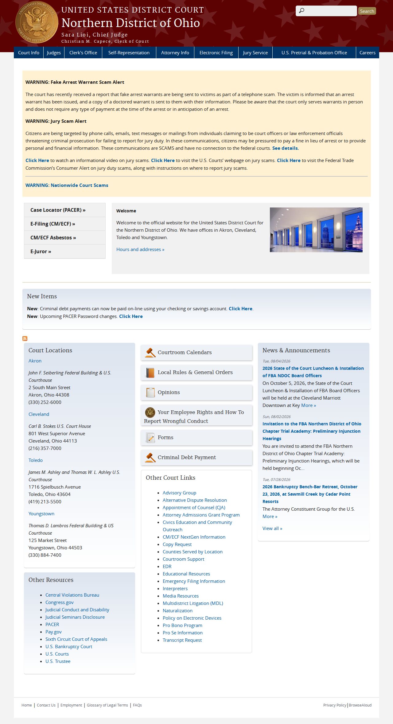 Defiance County criminal docket federal court distinction