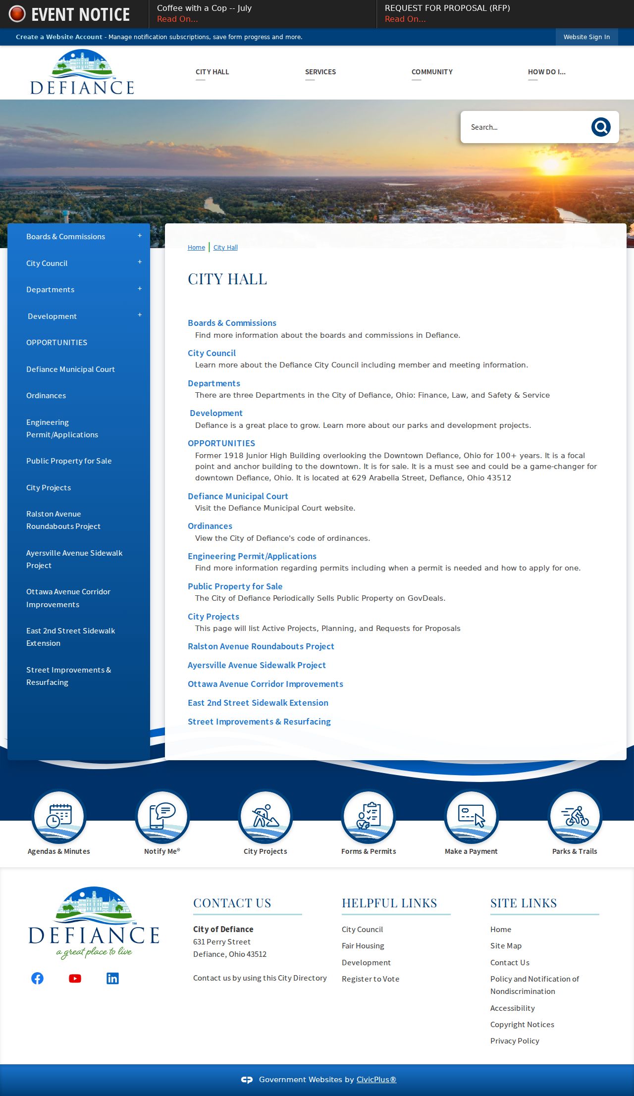Defiance court records City Hall Municipal Court access page