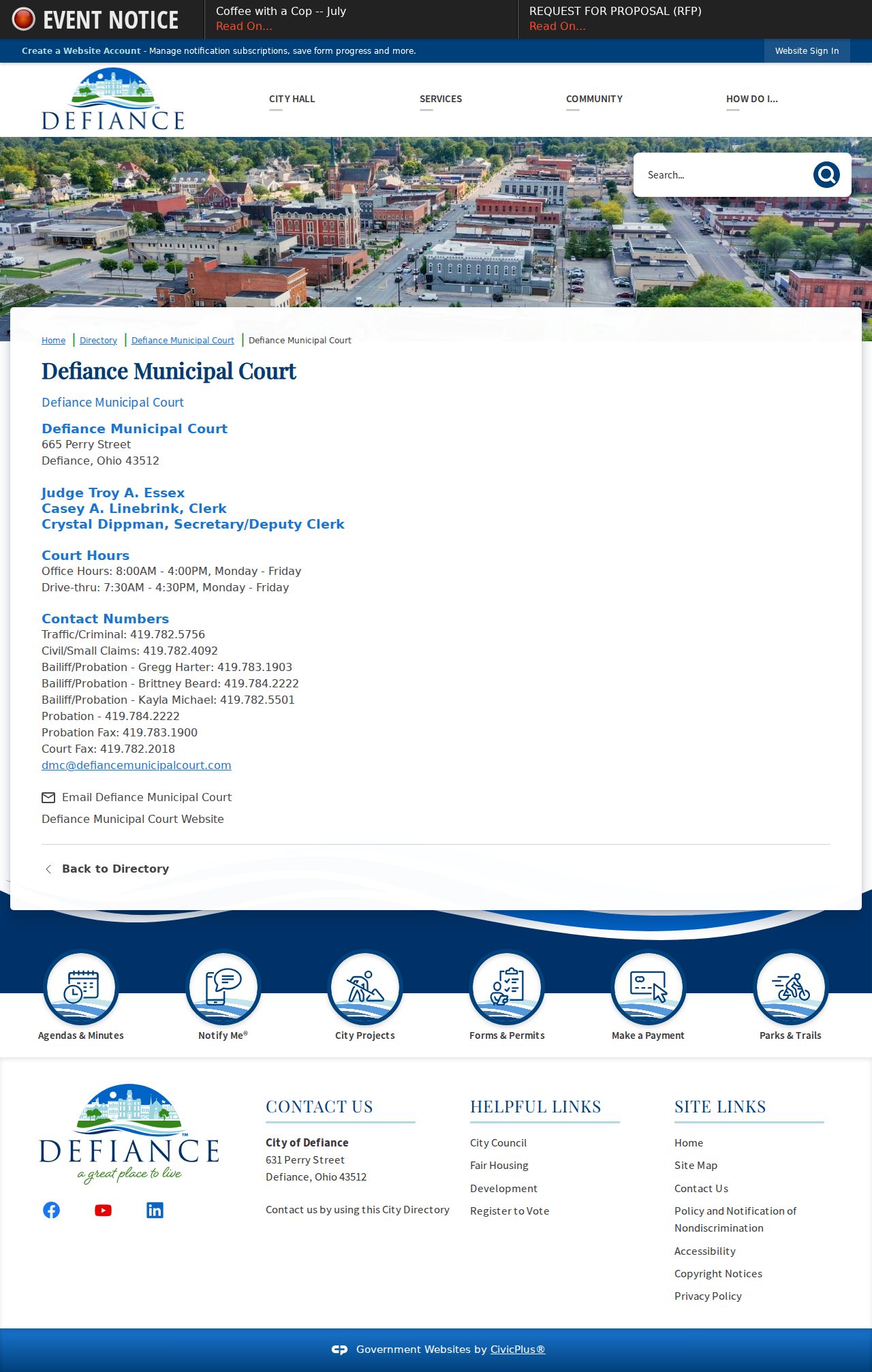 Defiance court records Municipal Court staff directory