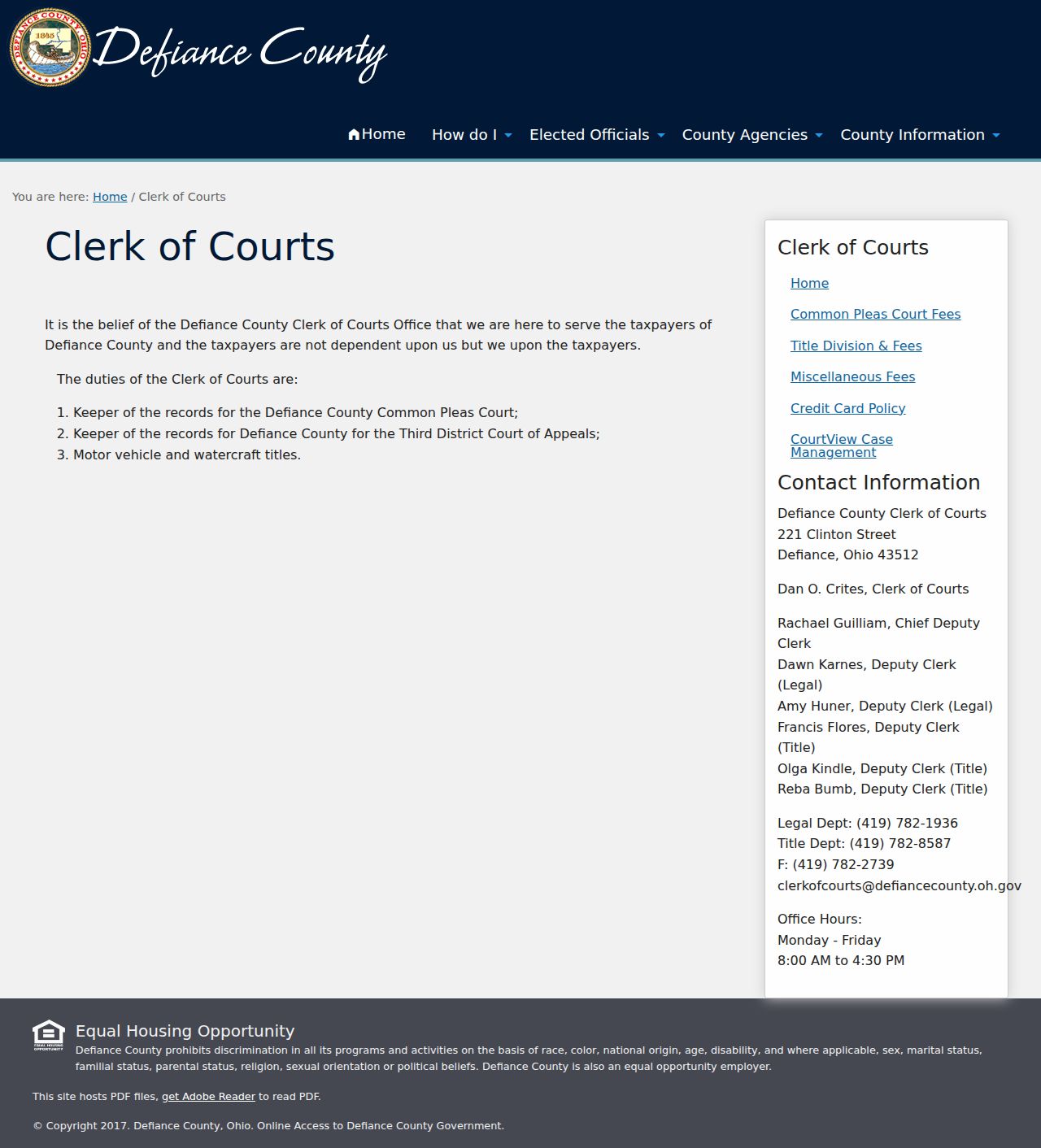 Defiance County court docket Clerk of Courts records office