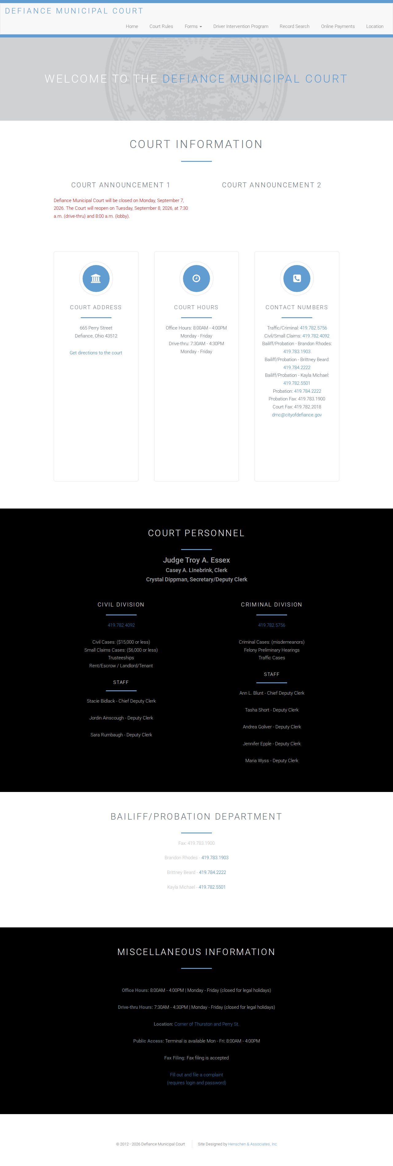 Defiance County court docket Municipal Court record search resources