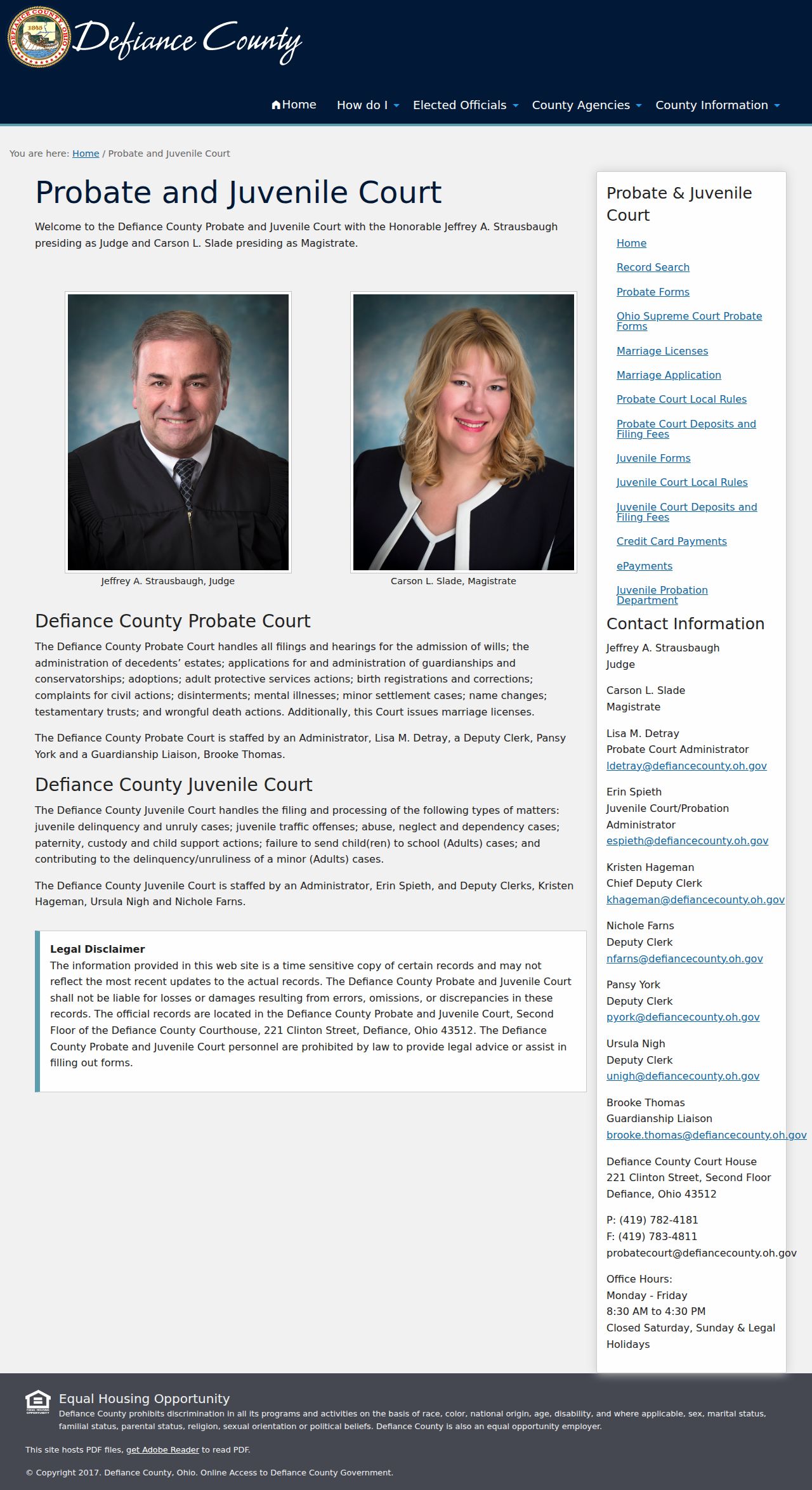 Defiance County court docket Probate and Juvenile Court records